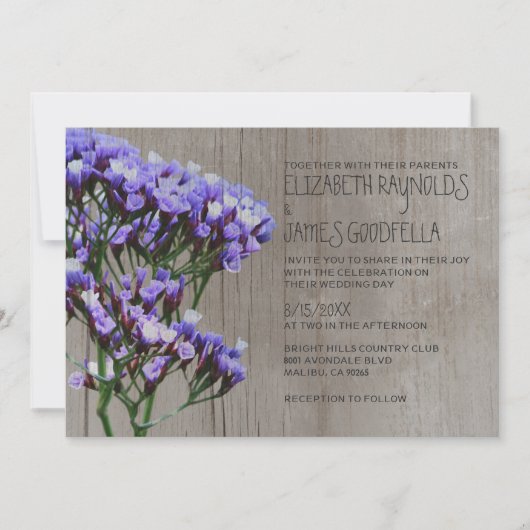 Invitations de mariage rustique au limonium (Devant)