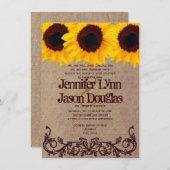 Invitations de mariage rustique au tournesol Vinta (Devant / Derrière)