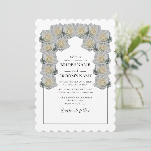 Invitations de mariage rustique blanc Roses (Debout devant)