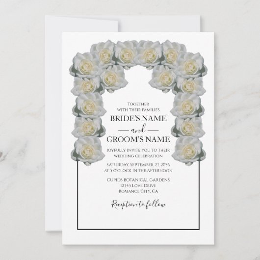 Invitations de mariage rustique blanc Roses (Devant)