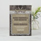 Invitations de mariage rustique Burlap et dentelle (Debout devant)