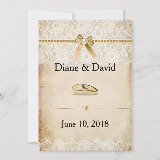 Invitations de mariage rustique Burlap et dentelle (Devant)