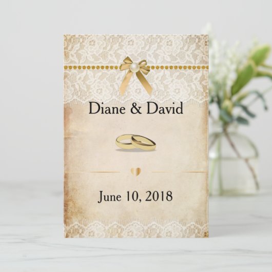 Invitations de mariage rustique Burlap et dentelle (Debout devant)