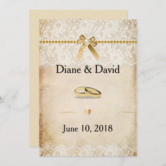 Invitations de mariage rustique Burlap et dentelle (Devant / Derrière)
