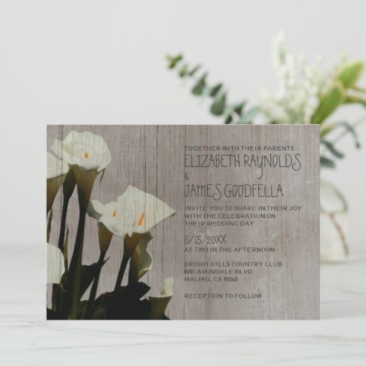 Invitations de mariage rustique Calla Lily (Debout devant)