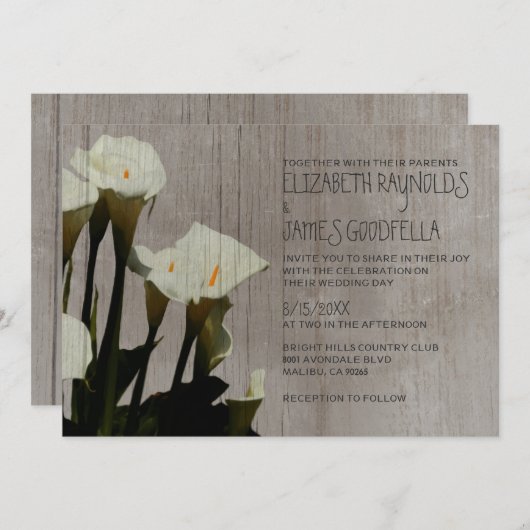 Invitations de mariage rustique Calla Lily (Devant / Derrière)