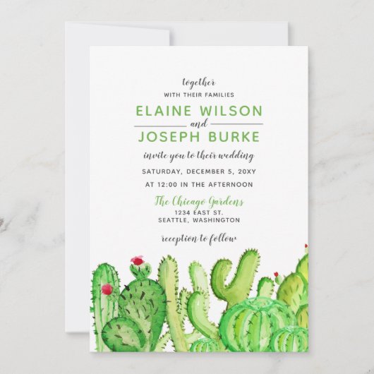 Invitations de mariage rustique de cactus (Devant)