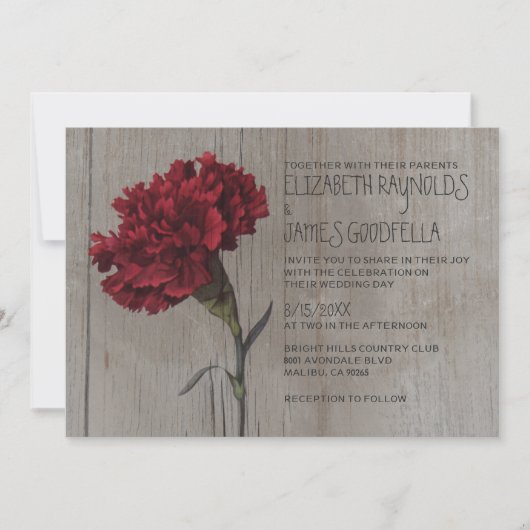 Invitations de mariage rustique de carnation (Devant)