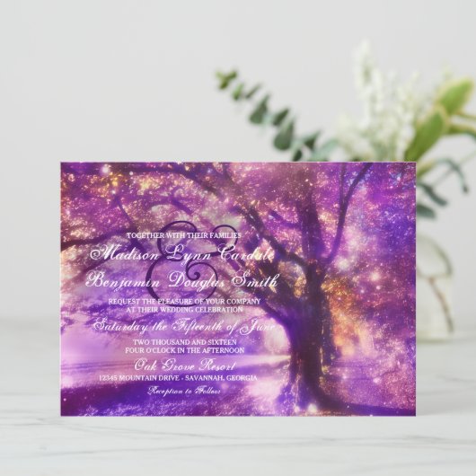 Invitations de mariage rustique de chêne violet (Debout devant)