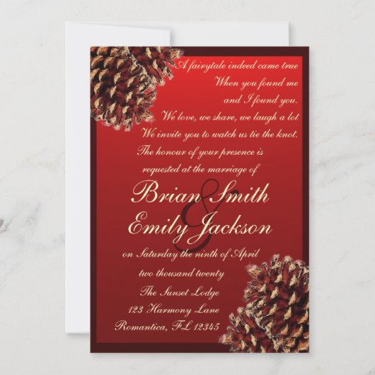 Invitations de mariage rustique de cône de pin bru (Devant)