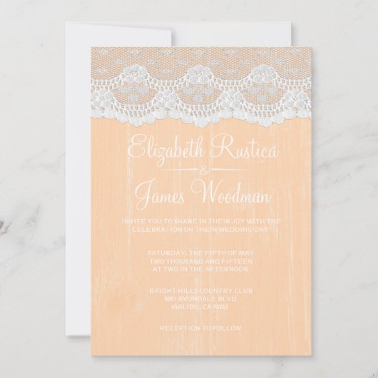 Invitations de mariage rustique de dentelle et de  (Devant)