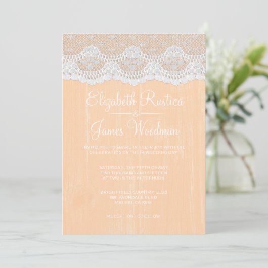 Invitations de mariage rustique de dentelle et de  (Debout devant)