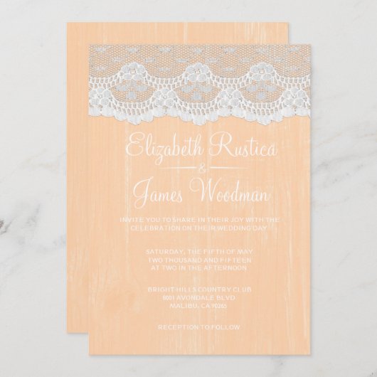 Invitations de mariage rustique de dentelle et de  (Devant / Derrière)