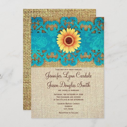 Invitations de mariage rustique de la marée jaune  (Devant / Derrière)