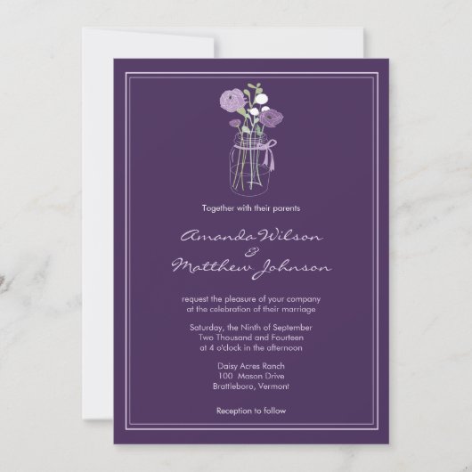 Invitations de mariage rustique de Mason Jar (Devant)