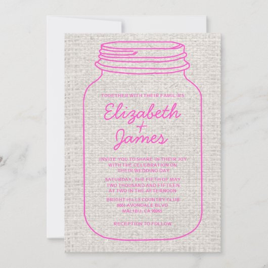 Invitations de mariage rustique de Mason Jar, rose (Devant)