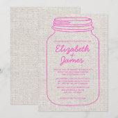 Invitations de mariage rustique de Mason Jar, rose (Devant / Derrière)