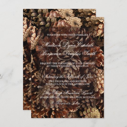 Invitations de mariage rustique de pin cône (Devant / Derrière)