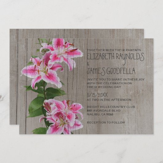 Invitations de mariage rustique de Stargazer Lily (Devant / Derrière)