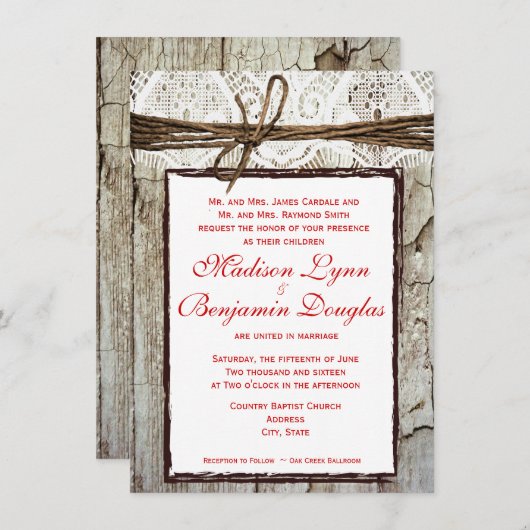 Invitations de mariage rustique en bois (Devant / Derrière)