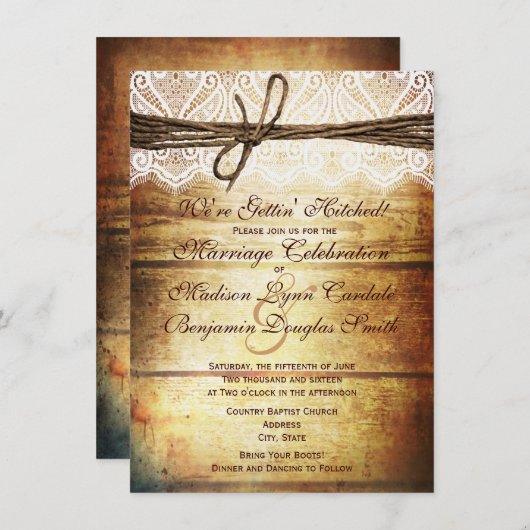 Invitations de mariage rustique en bois (Devant / Derrière)