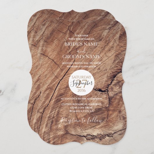 Invitations de mariage rustique en bois (Devant / Derrière)