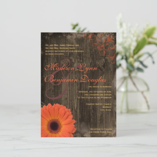 Invitations de mariage rustique en bois de la mais (Debout devant)