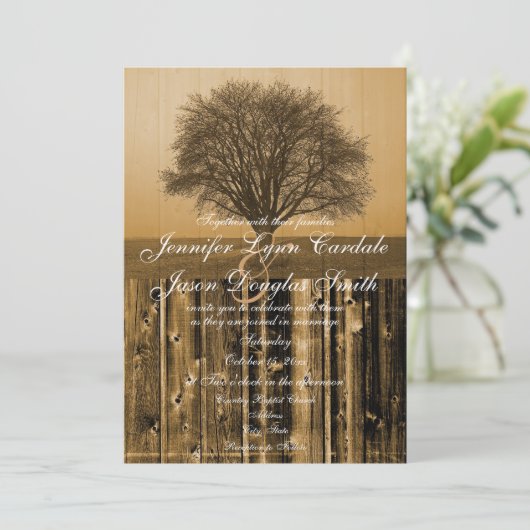 Invitations de mariage rustique en bois de l'arbre (Debout devant)