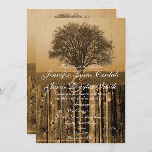 Invitations de mariage rustique en bois de l'arbre (Devant / Derrière)
