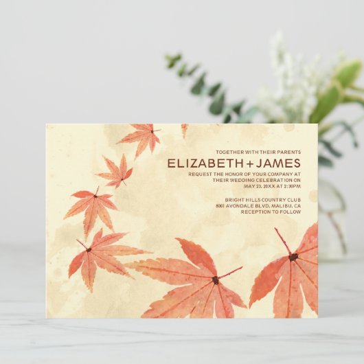 Invitations de mariage Rustique en chute Feuille (Debout devant)