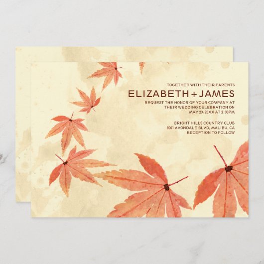 Invitations de mariage Rustique en chute Feuille (Devant / Derrière)