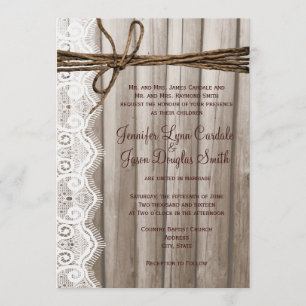 Invitations de mariage rustique en dentelle de boi