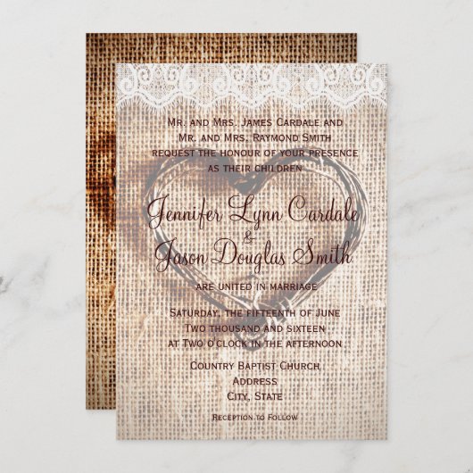Invitations de mariage rustique en dentelle torrid (Devant / Derrière)