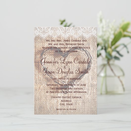 Invitations de mariage rustique en dentelle torrid (Debout devant)