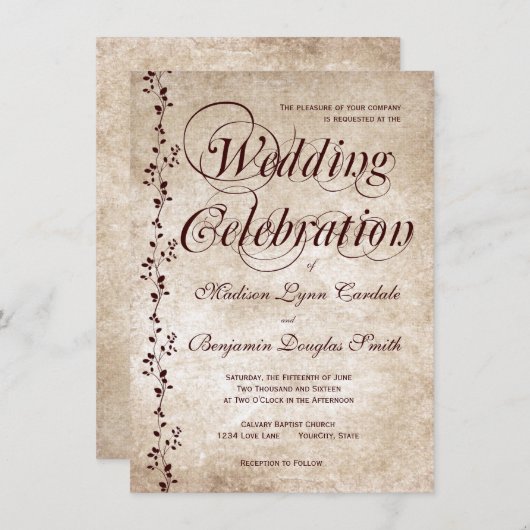 Invitations de mariage rustique et élégantes pour  (Devant / Derrière)