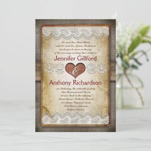 invitations de mariage rustique et vintage (Debout devant)