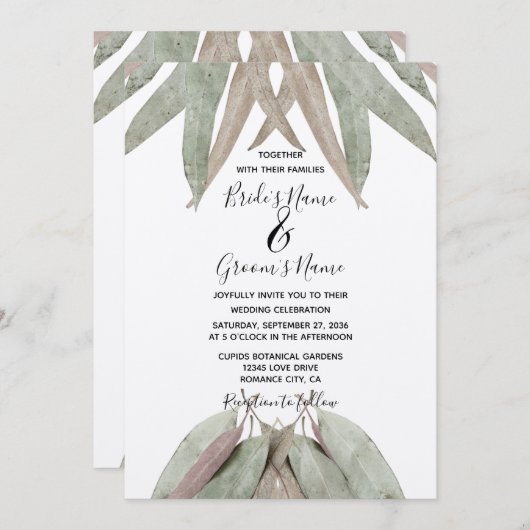 Invitations de mariage Rustique Eucalyptus feuille (Devant / Derrière)