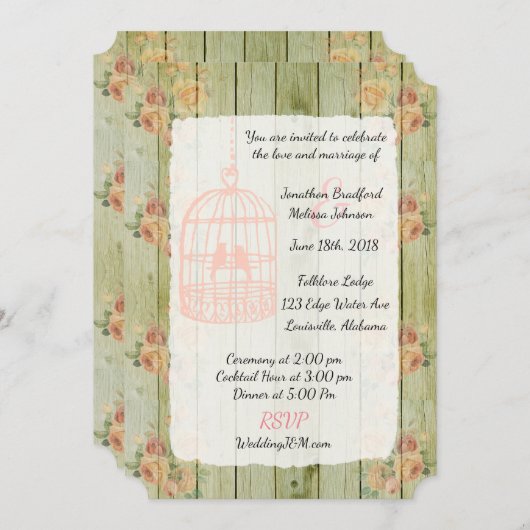Invitations de mariage Rustique Floral Birdcage (Devant / Derrière)