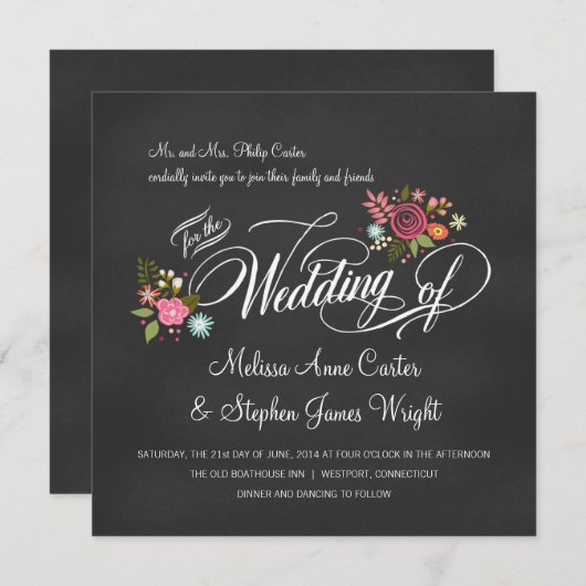 Invitations de mariage Rustique Floral Chalkboard (Devant / Derrière)