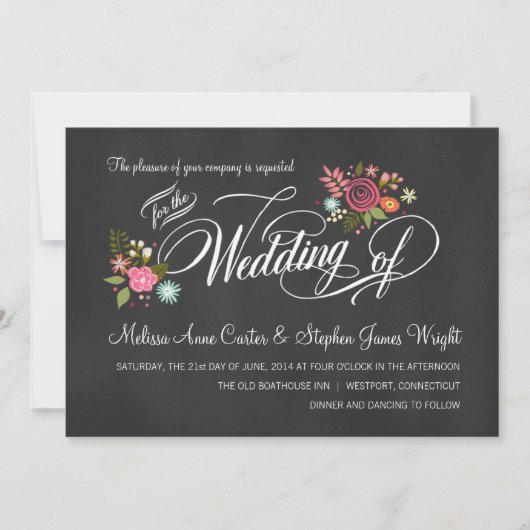 Invitations de mariage Rustique Floral Chalkboard (Devant)