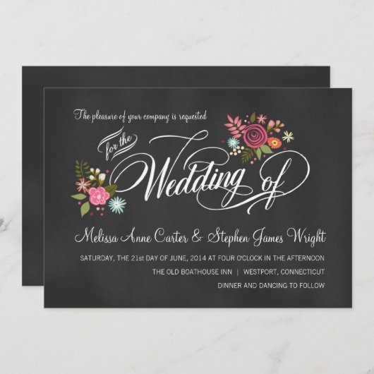 Invitations de mariage Rustique Floral Chalkboard (Devant / Derrière)