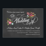 Invitations de mariage Rustique Floral Chalkboard<br><div class="desc">Rustique Floral Chalk Board Invitations de mariage — Le charmant bouquet de pays de roses abstraits, marguerites et fleurs fantaisistes et des fleurs sauvages avec la calligraphie de script de style vintage classique sur ardoise gris noir fait un faire-part de mariage noir et blanc accrocheur avec une touche de couleur...</div>