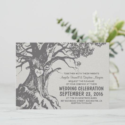 Invitations de mariage rustique gris vieux chêne (Debout devant)