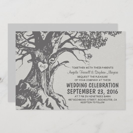 Invitations de mariage rustique gris vieux chêne (Devant / Derrière)