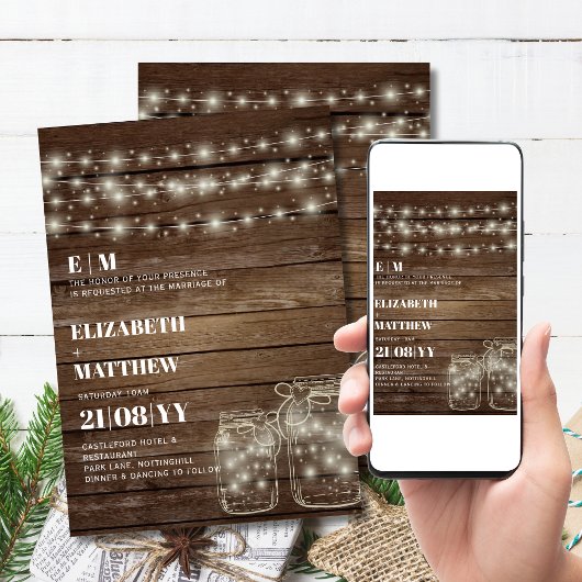 Invitations de mariage rustique Lumières Mason Jar
