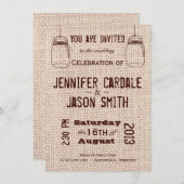 Invitations de mariage rustique Mason Jars Burlap  (Devant / Derrière)