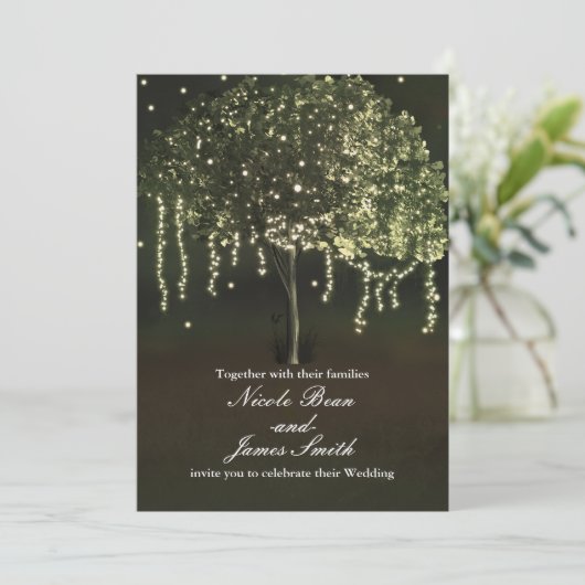 Invitations de mariage rustique Mossy Lighted Tree (Debout devant)