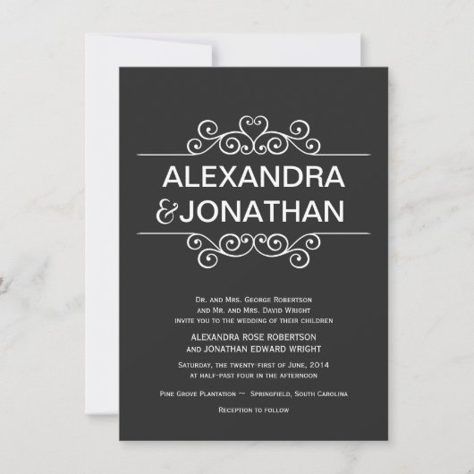 Invitations de mariage rustique noir et blanc (Devant)