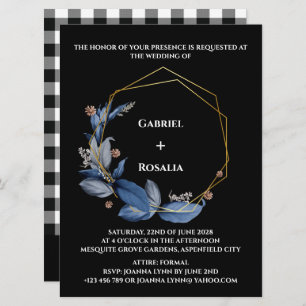 Invitations de mariage rustique noir et bleu pouss