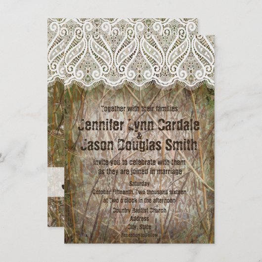 Invitations de mariage rustique pour chasser des c (Devant / Derrière)
